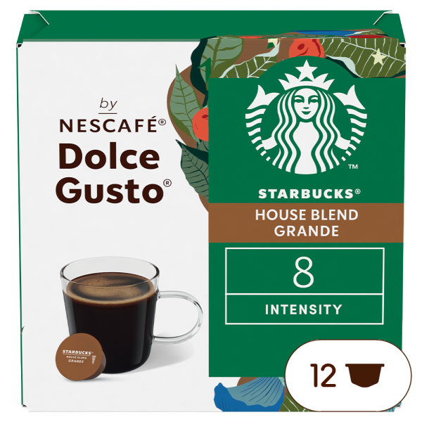 Front view of Starbucks Grande Americano House Blend (12 pods) box