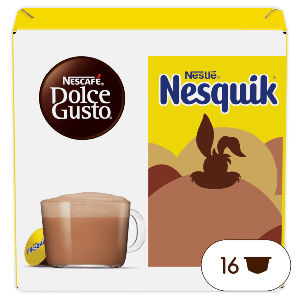 Front view of Nesquik (16 pods) box