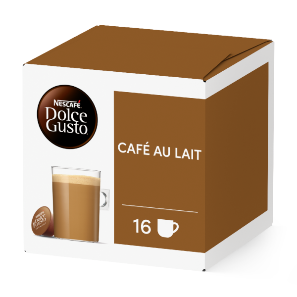 Front view of Café au Lait (16 pods) box